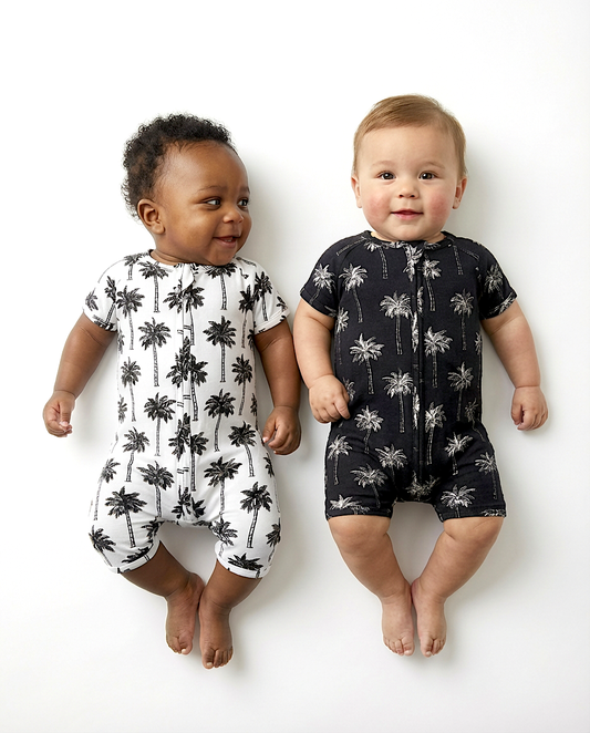 Bamboo Shorty Romper  | Palm Style Black