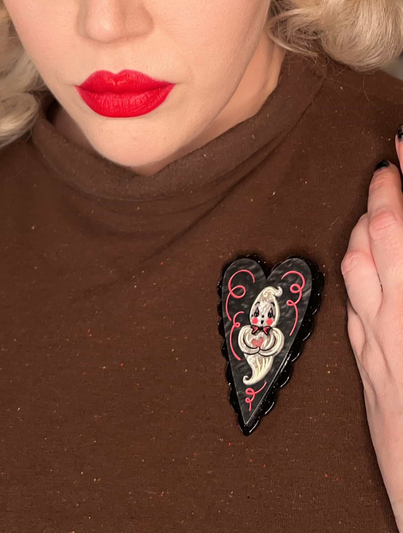 Haunted Heart Brooch by Johanna Parker x Lipstick & Chrome — Folk Art Valloween Ghost Pin