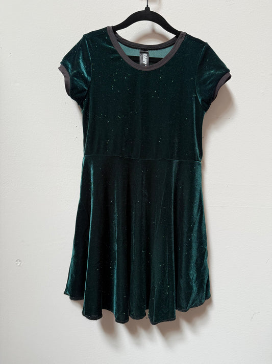 *GENTLY USED* Baby Teith Dark Green Velvet Glitter Dress Size 7/8 Years