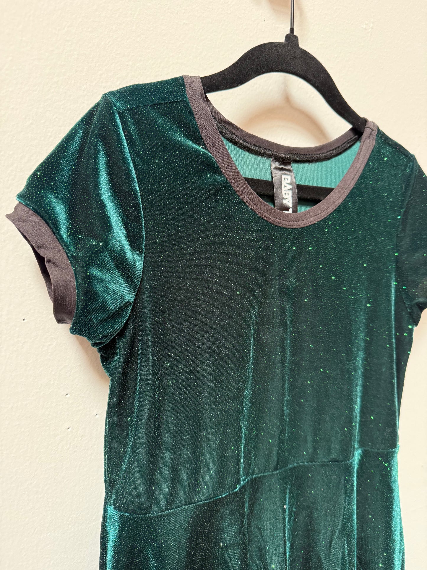 *GENTLY USED* Baby Teith Dark Green Velvet Glitter Dress Size 7/8 Years