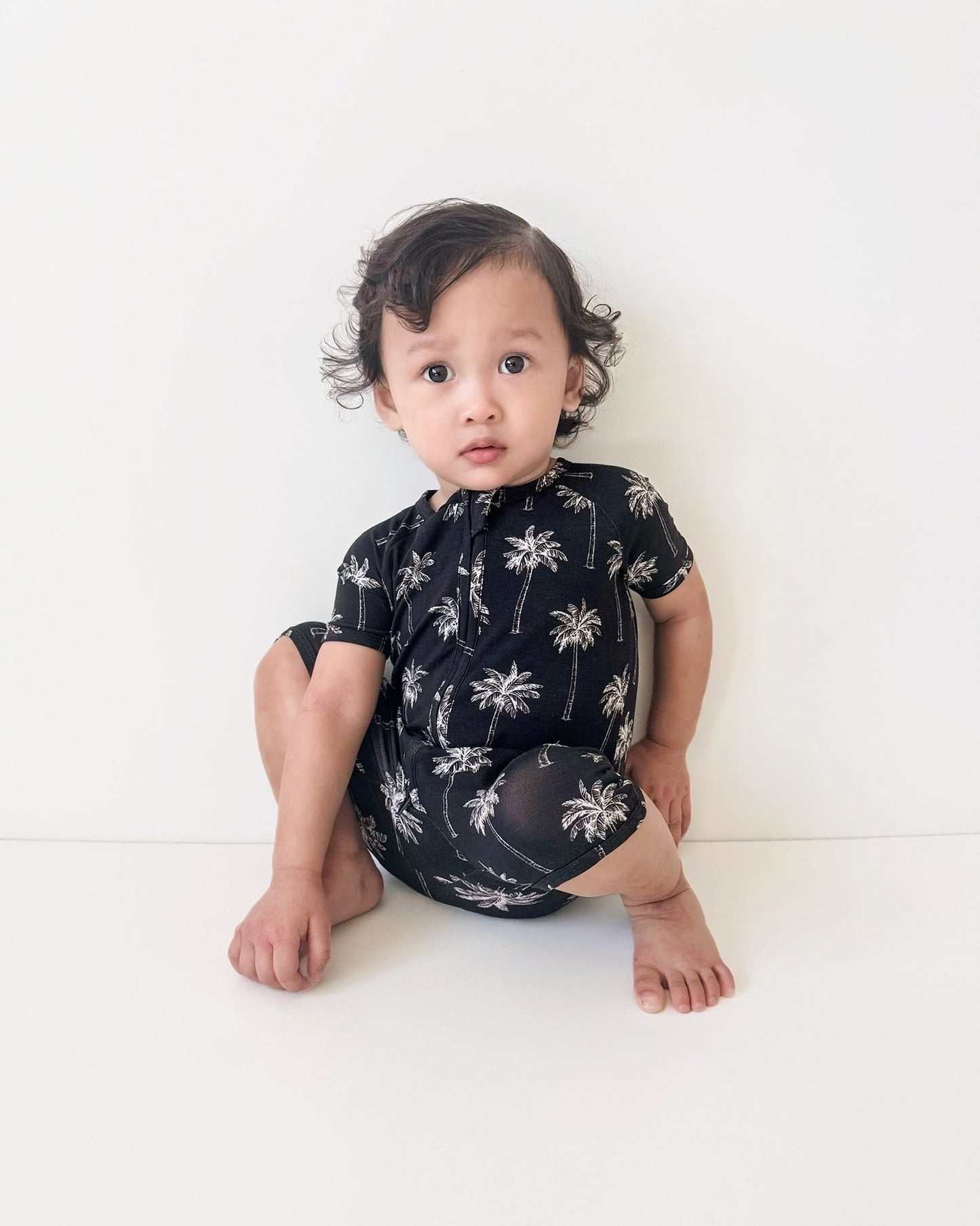Bamboo Shorty Romper  | Palm Style Black
