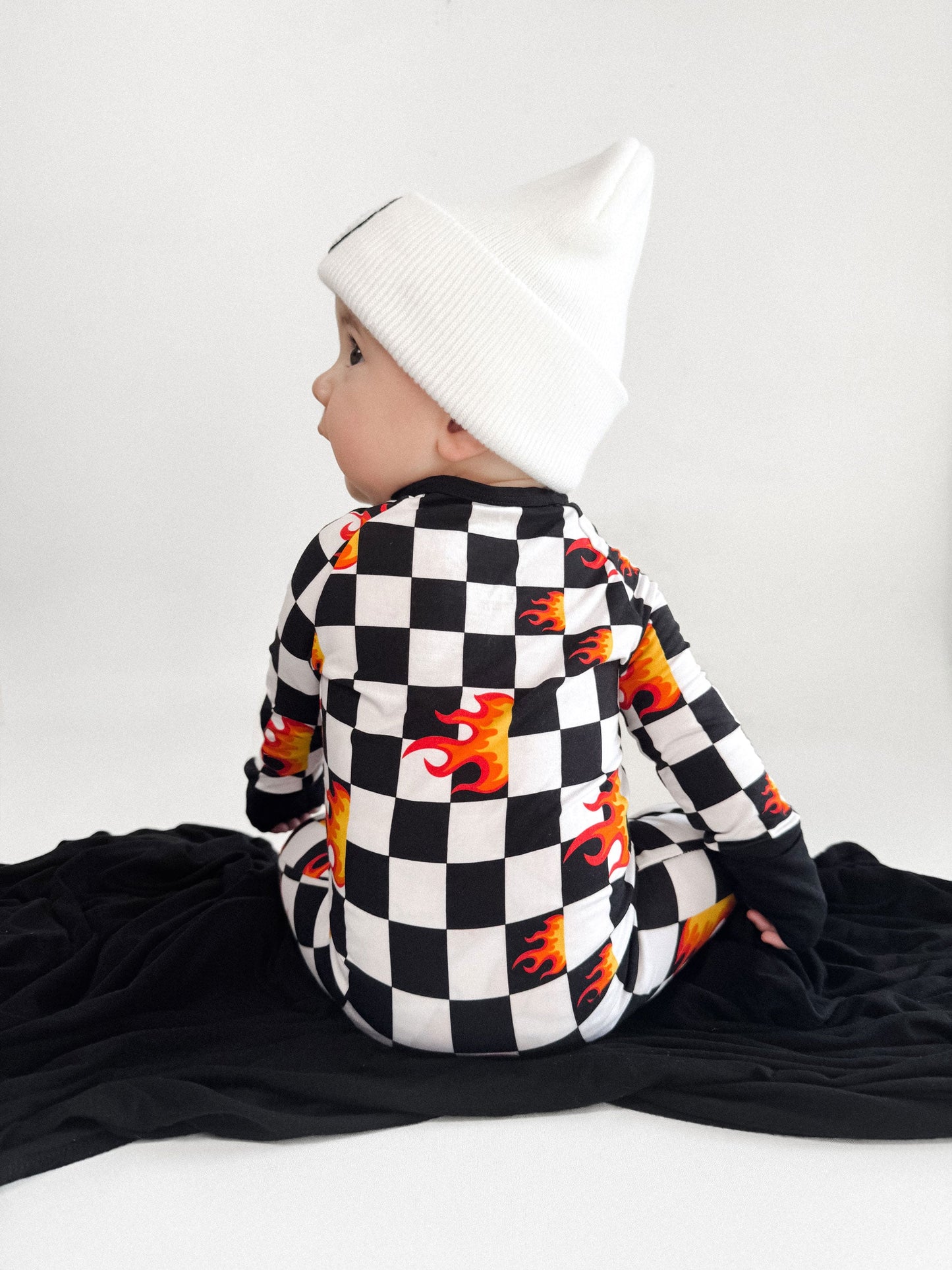 Bamboo Zip Romper | Checker Blaze