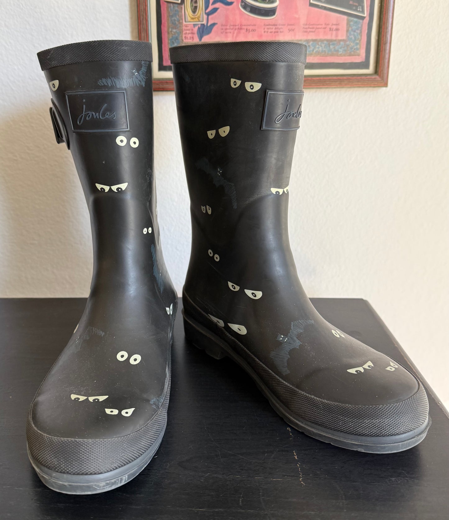 *GENTLY USED* Joules Bat Rainboots Size Big Kids 4