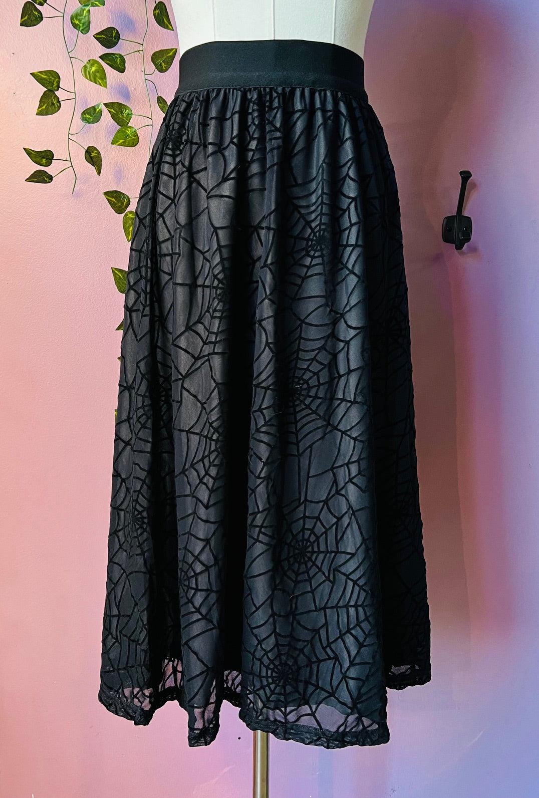 The Aradia Skirt  - Velvet Spider Web Flocked Full SKIRT - READY TO SHIP
