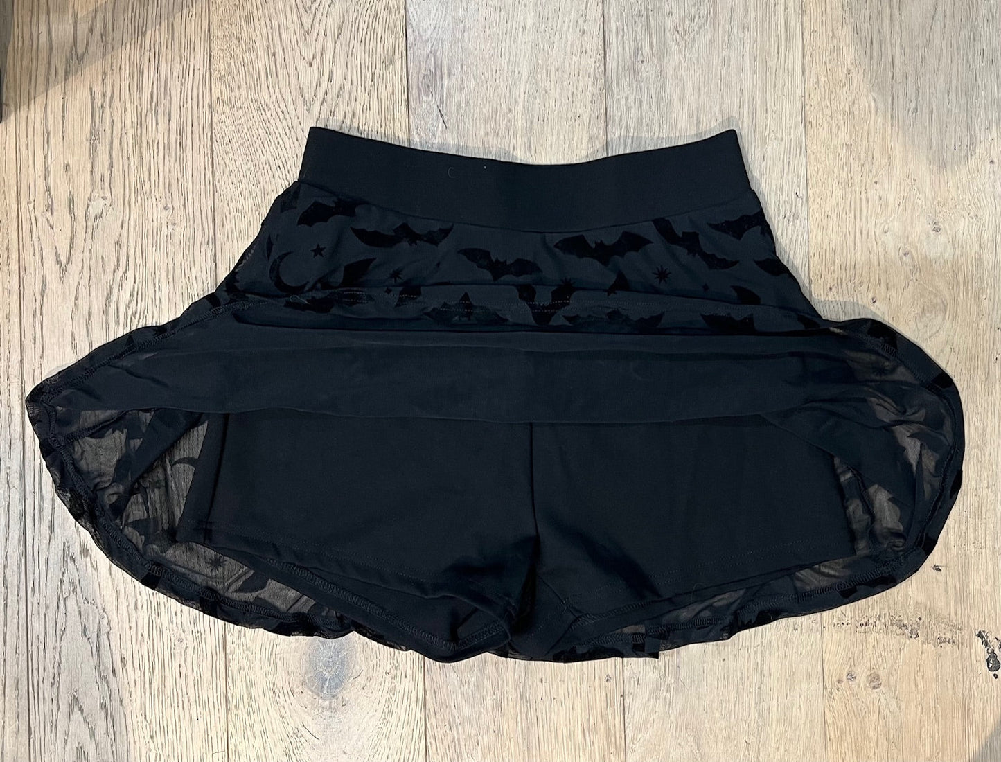 The Morbid Mini Skort - BATS - Flocked Bat Skirt with Built In Shorts - Ready to Ship