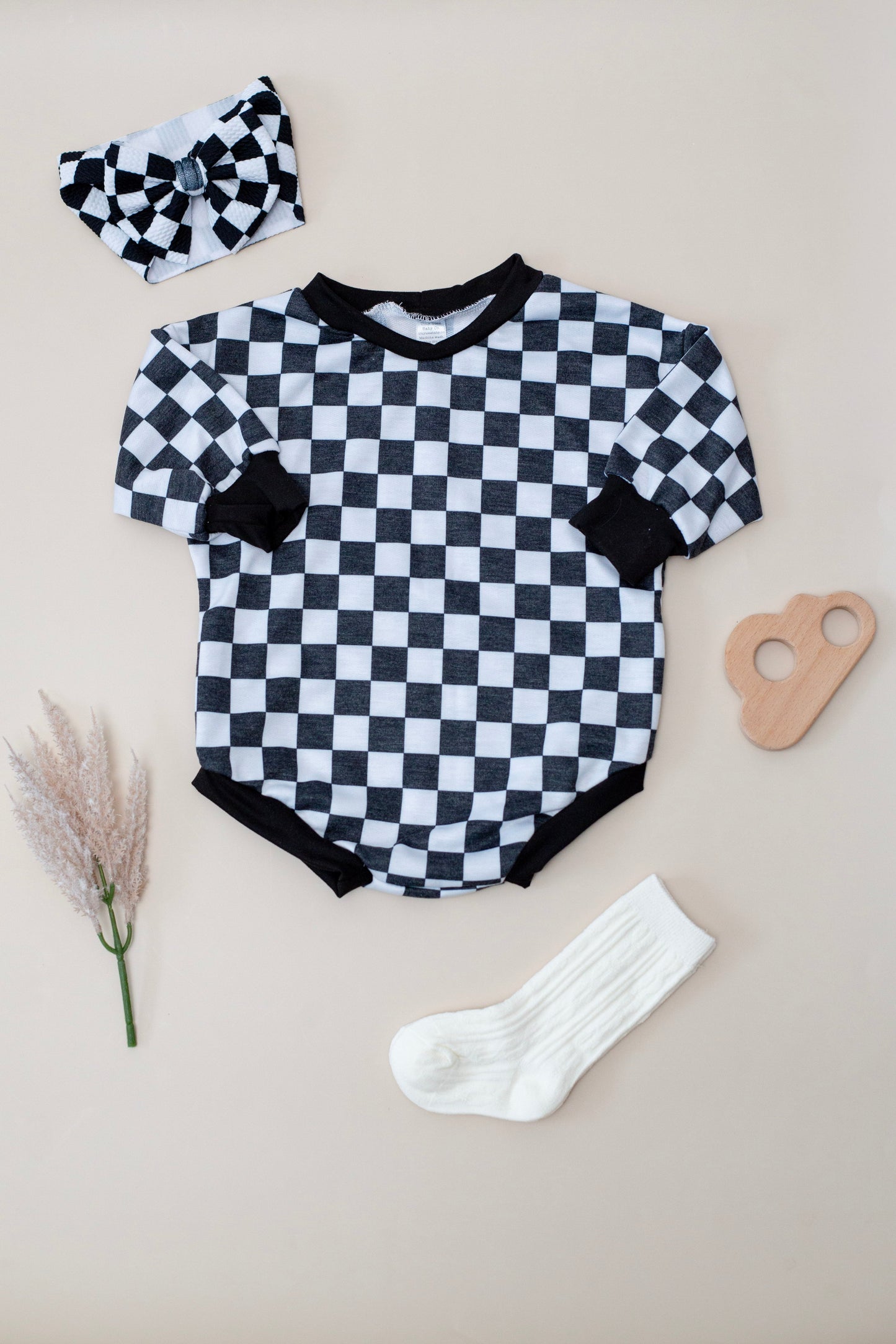 Black & White Checker Bubble Romper
