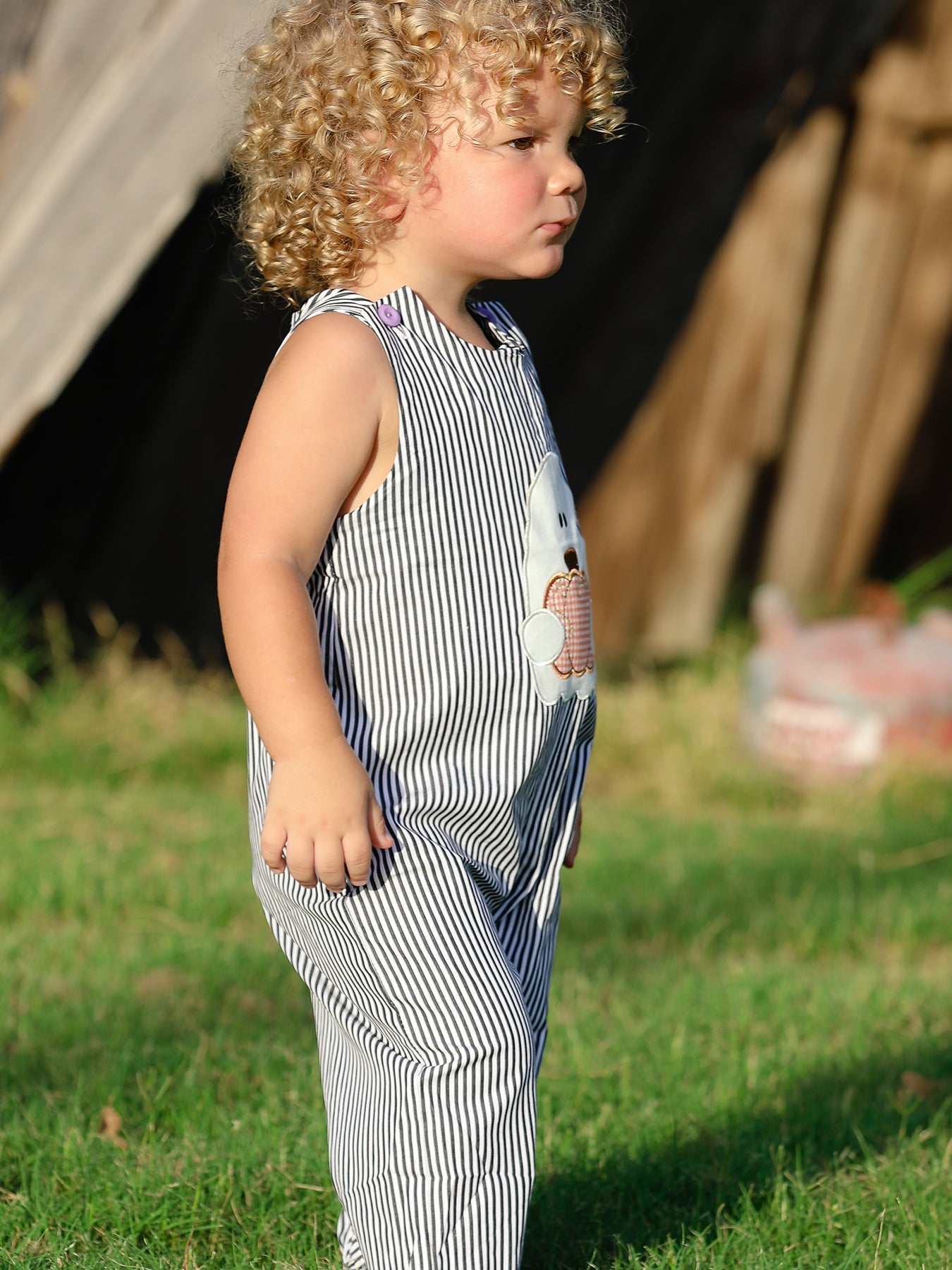 Halloween Striped Ghost Embroidered Baby Boys Romper