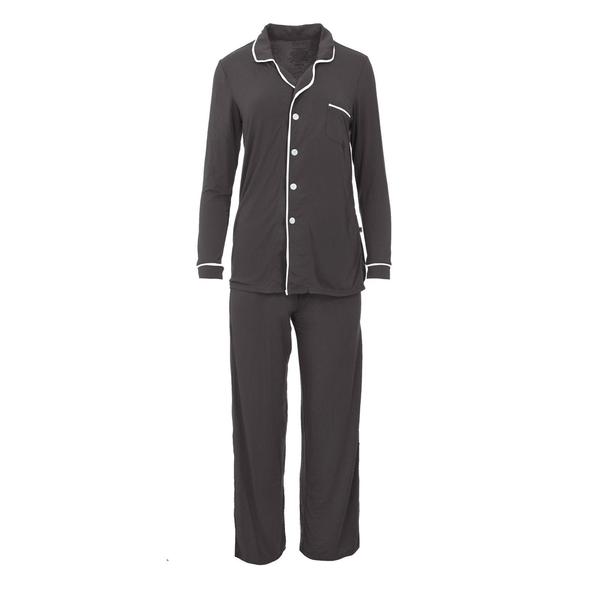 Women's Long Sleeved Collared Pajama Set in Midnight with Natural