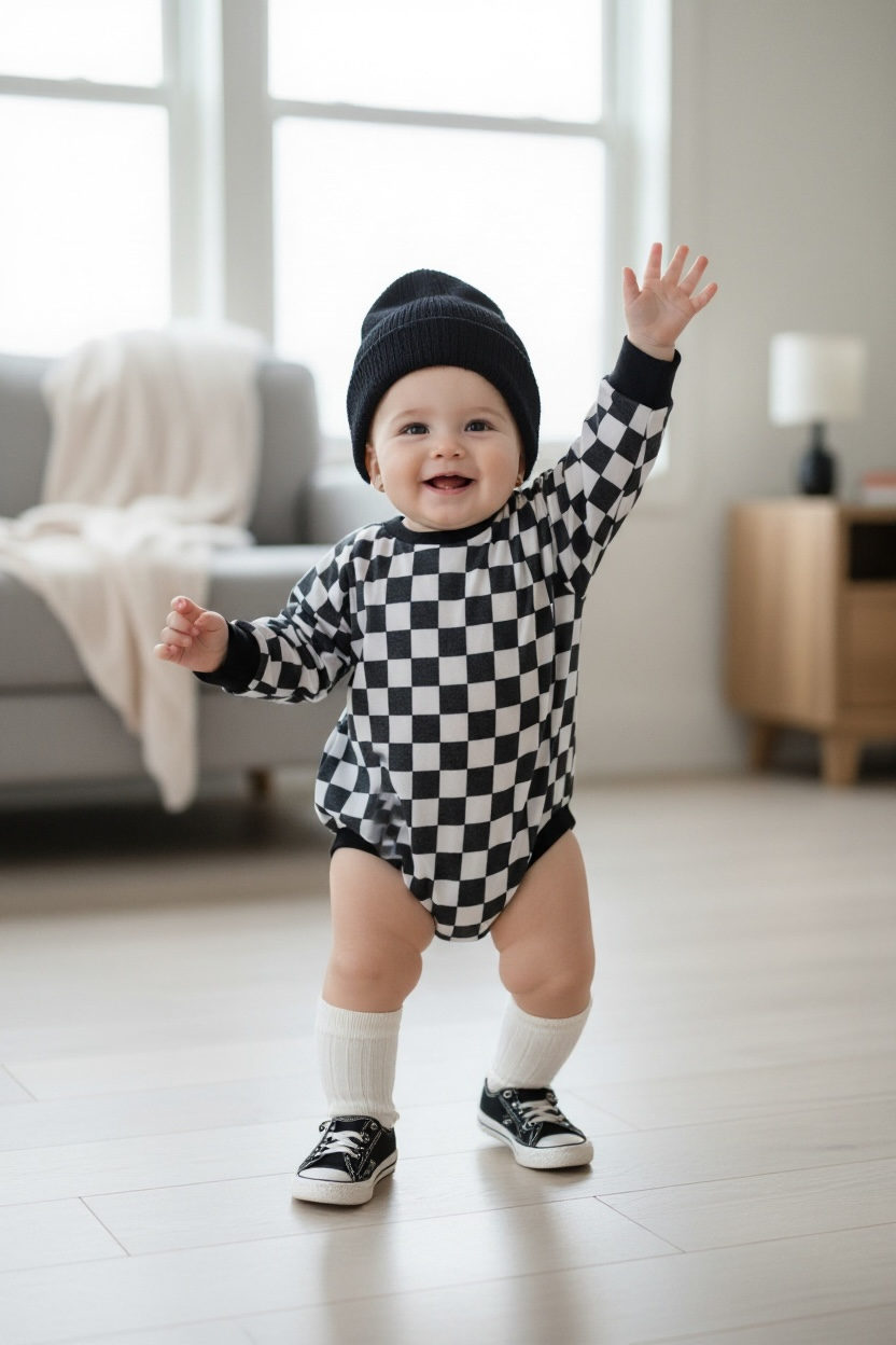 Black & White Checker Bubble Romper