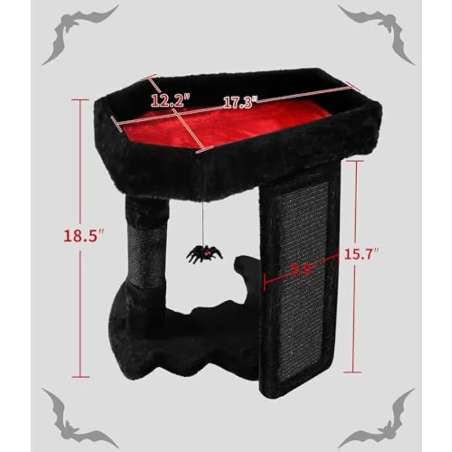 Gothic Cat Tree Tower with Coffin Cat Bed for Indoor Cats Halloween Spooky Cat Scratcher Gothic Cat Tree with Sisal Scratching