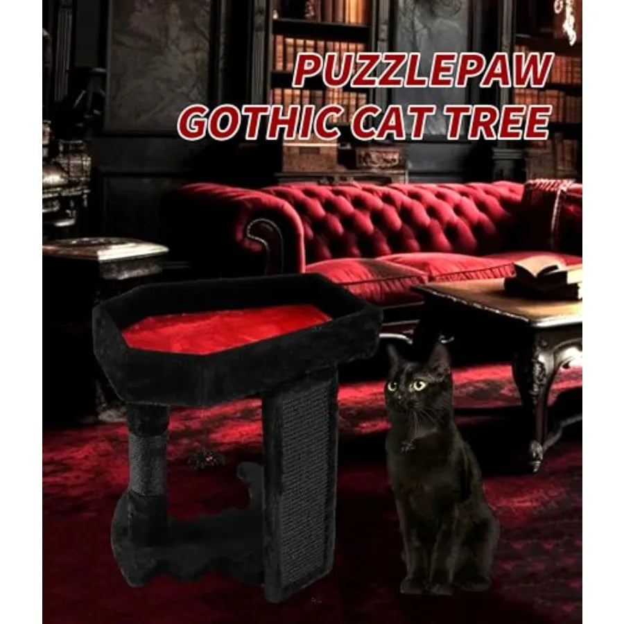 Gothic Cat Tree Tower with Coffin Cat Bed for Indoor Cats Halloween Spooky Cat Scratcher Gothic Cat Tree with Sisal Scratching