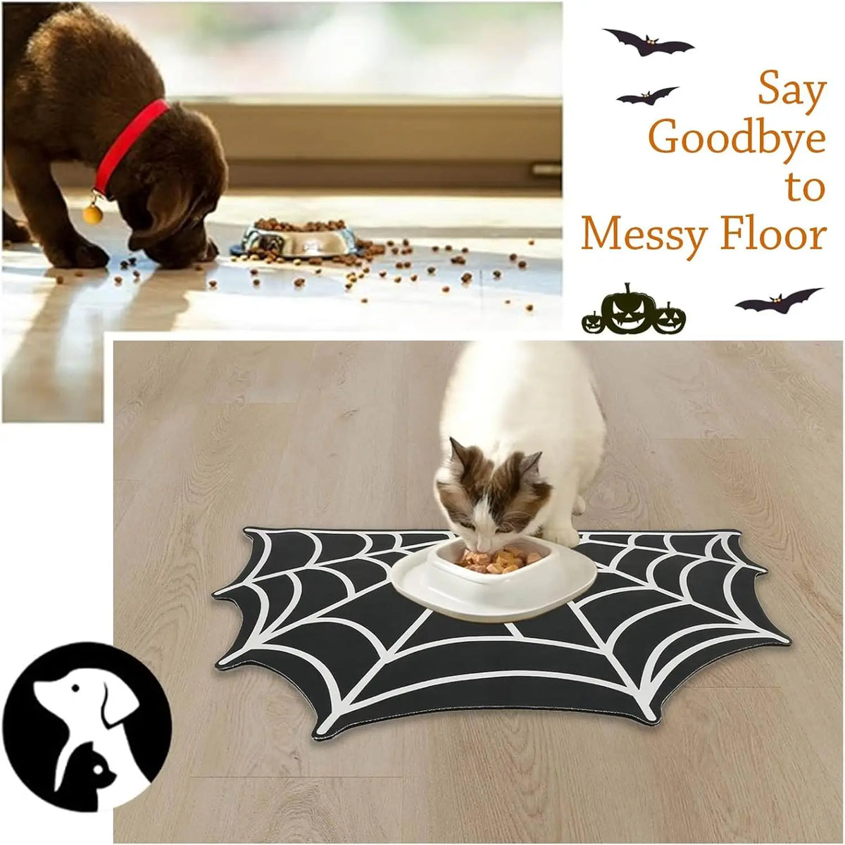 Halloween Pet Mat for Food Water Feeding Mat Spider Web for Dog Cat Bowl Anti-Stain Quick Dry Easy Clean Floor Place Mat Indoor