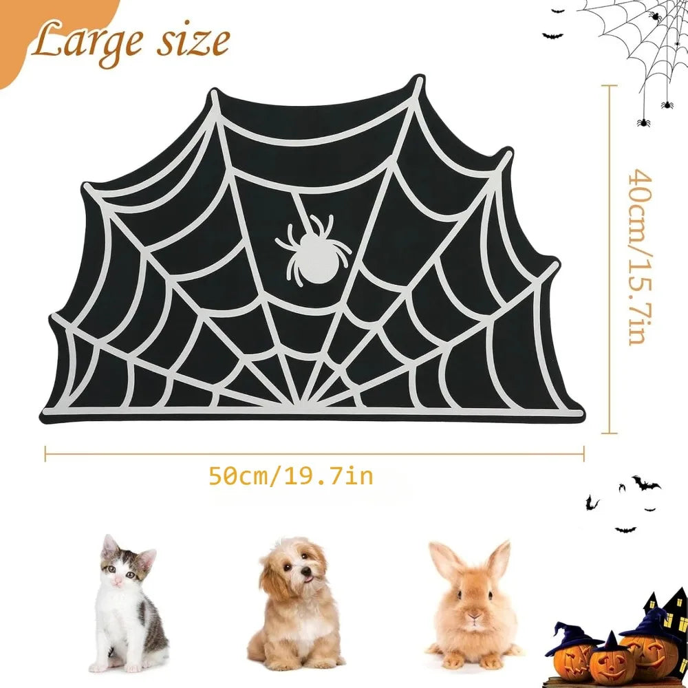 Halloween Pet Mat for Food Water Feeding Mat Spider Web for Dog Cat Bowl Anti-Stain Quick Dry Easy Clean Floor Place Mat Indoor