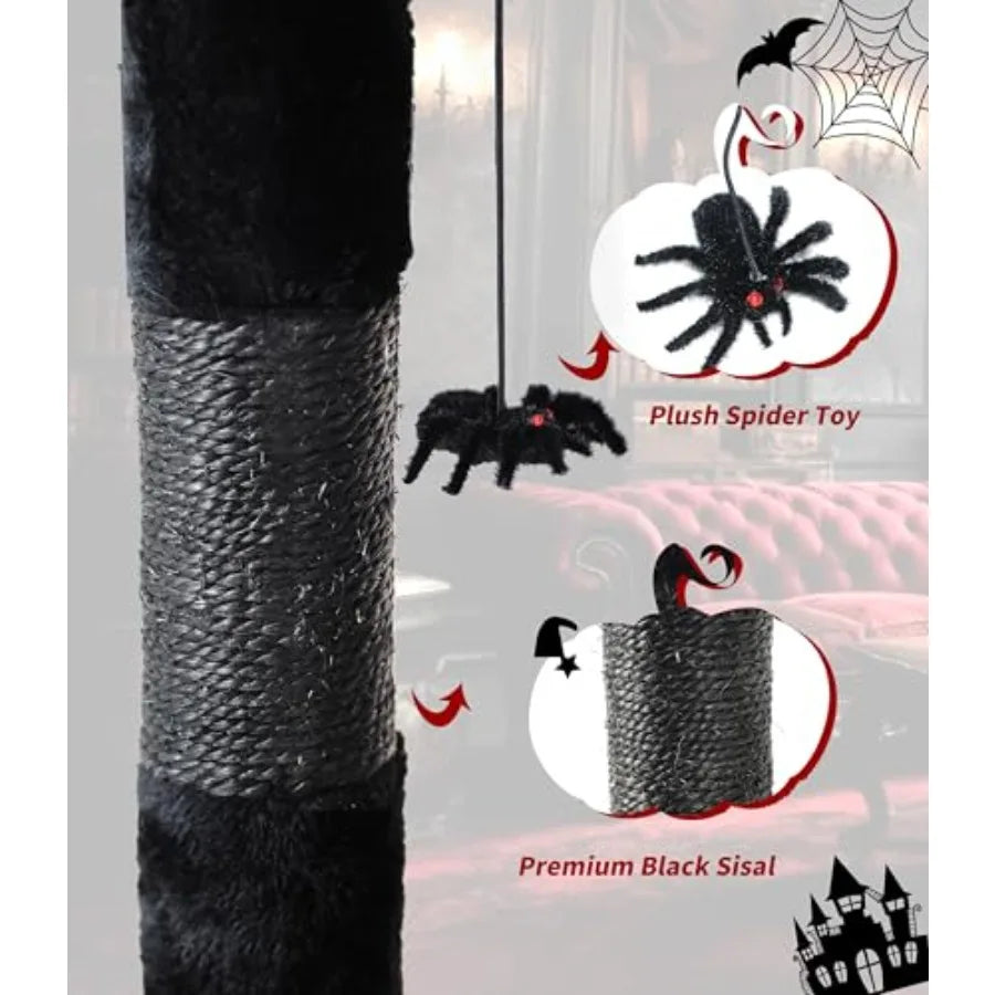 Gothic Cat Tree Tower with Coffin Cat Bed for Indoor Cats Halloween Spooky Cat Scratcher Gothic Cat Tree with Sisal Scratching