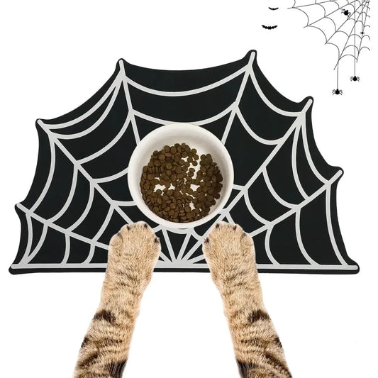 Halloween Pet Mat for Food Water Feeding Mat Spider Web for Dog Cat Bowl Anti-Stain Quick Dry Easy Clean Floor Place Mat Indoor