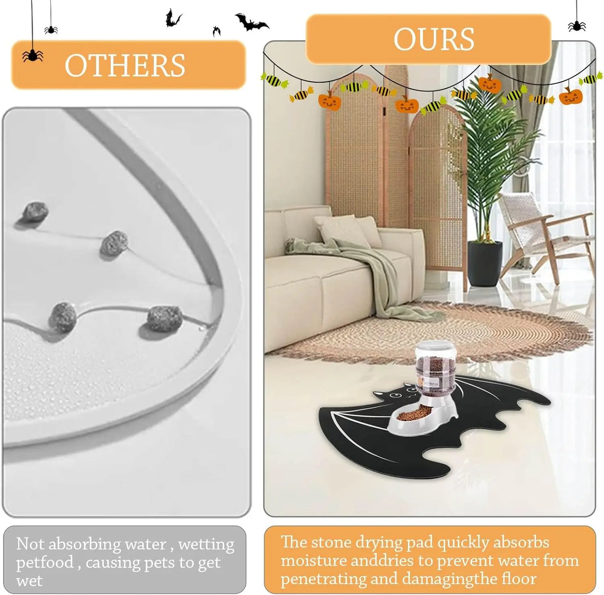 Halloween Pet Mat for Food Water Feeding Mat Spider Web for Dog Cat Bowl Anti-Stain Quick Dry Easy Clean Floor Place Mat Indoor