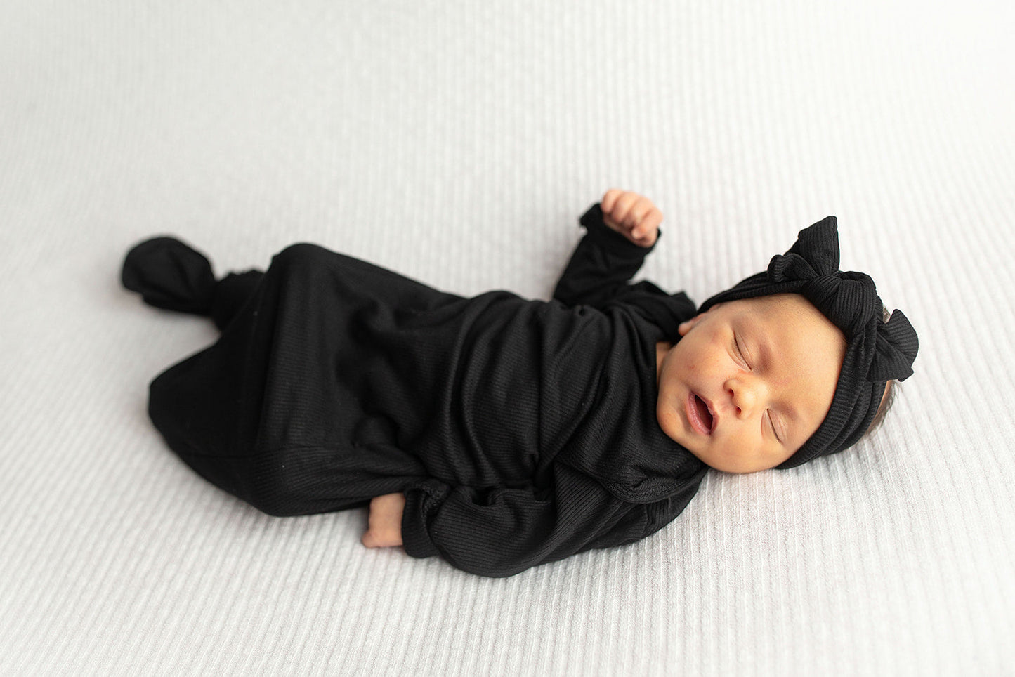 Black Ribbed Knotted Baby Gown