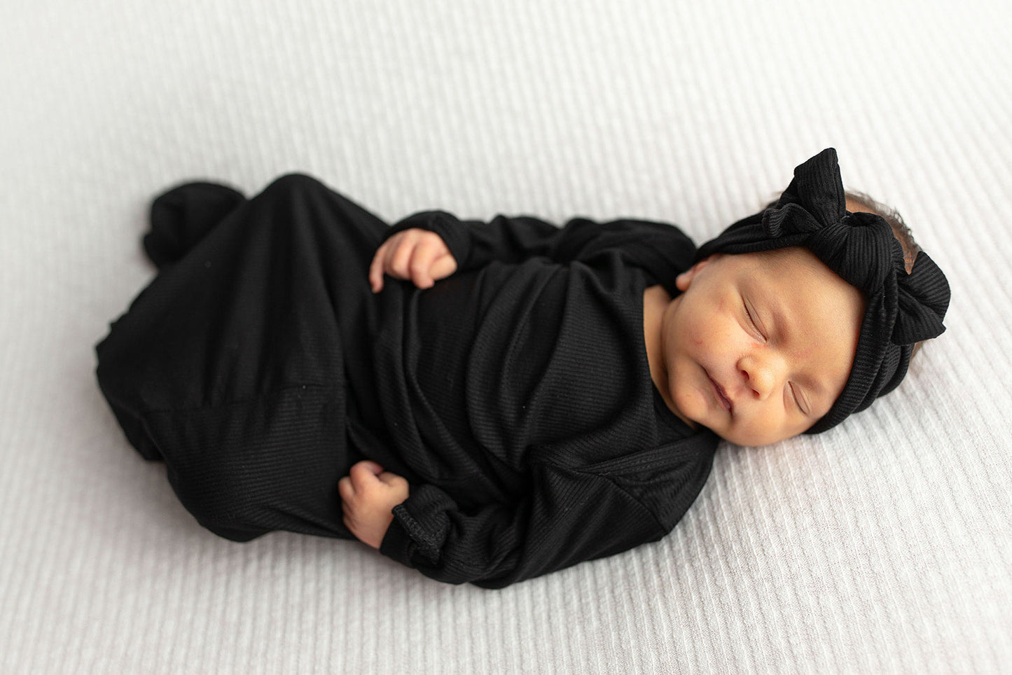 Black Ribbed Knotted Baby Gown