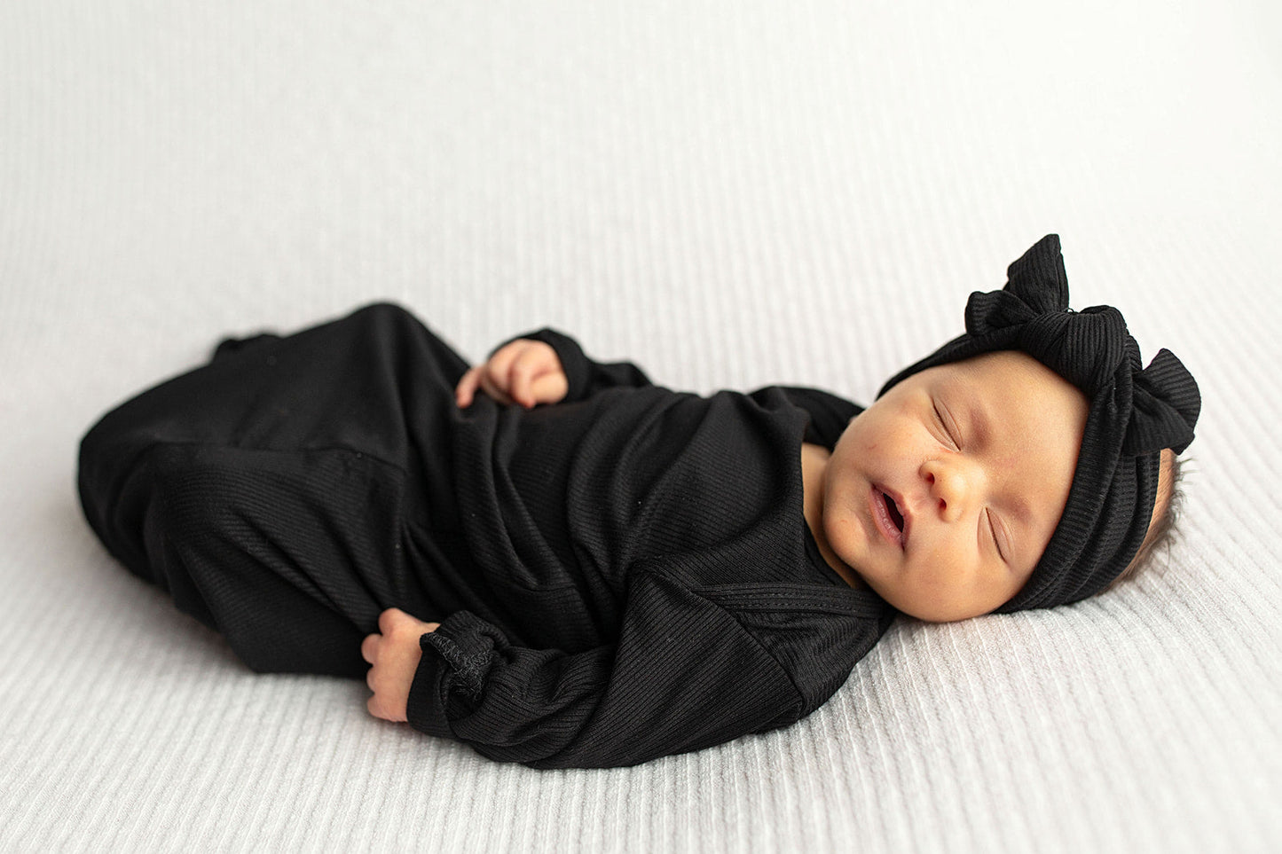 Black Ribbed Knotted Baby Gown