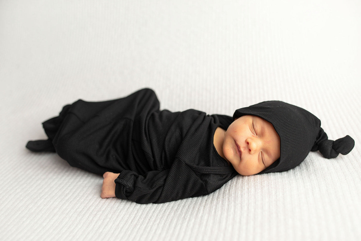 Black Ribbed Knotted Baby Gown