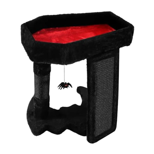 Gothic Cat Tree Tower with Coffin Cat Bed for Indoor Cats Halloween Spooky Cat Scratcher Gothic Cat Tree with Sisal Scratching