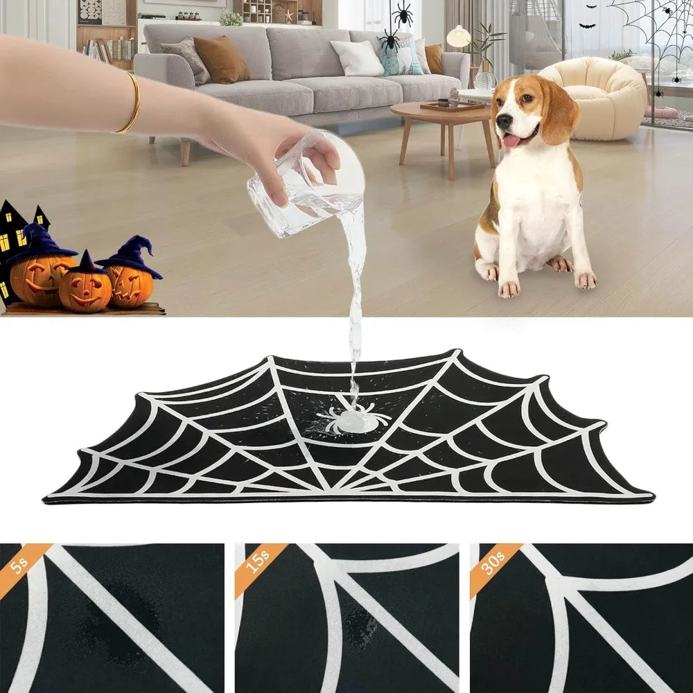 Halloween Pet Mat for Food Water Feeding Mat Spider Web for Dog Cat Bowl Anti-Stain Quick Dry Easy Clean Floor Place Mat Indoor