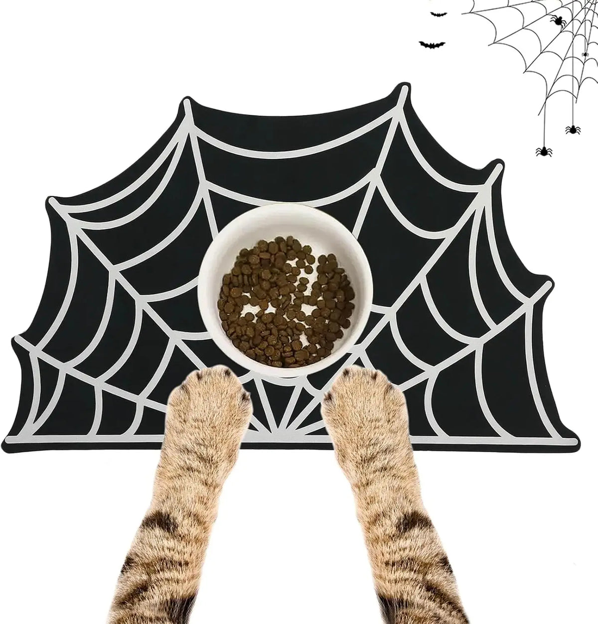 Halloween Pet Mat for Food Water Feeding Mat Spider Web for Dog Cat Bowl Anti-Stain Quick Dry Easy Clean Floor Place Mat Indoor