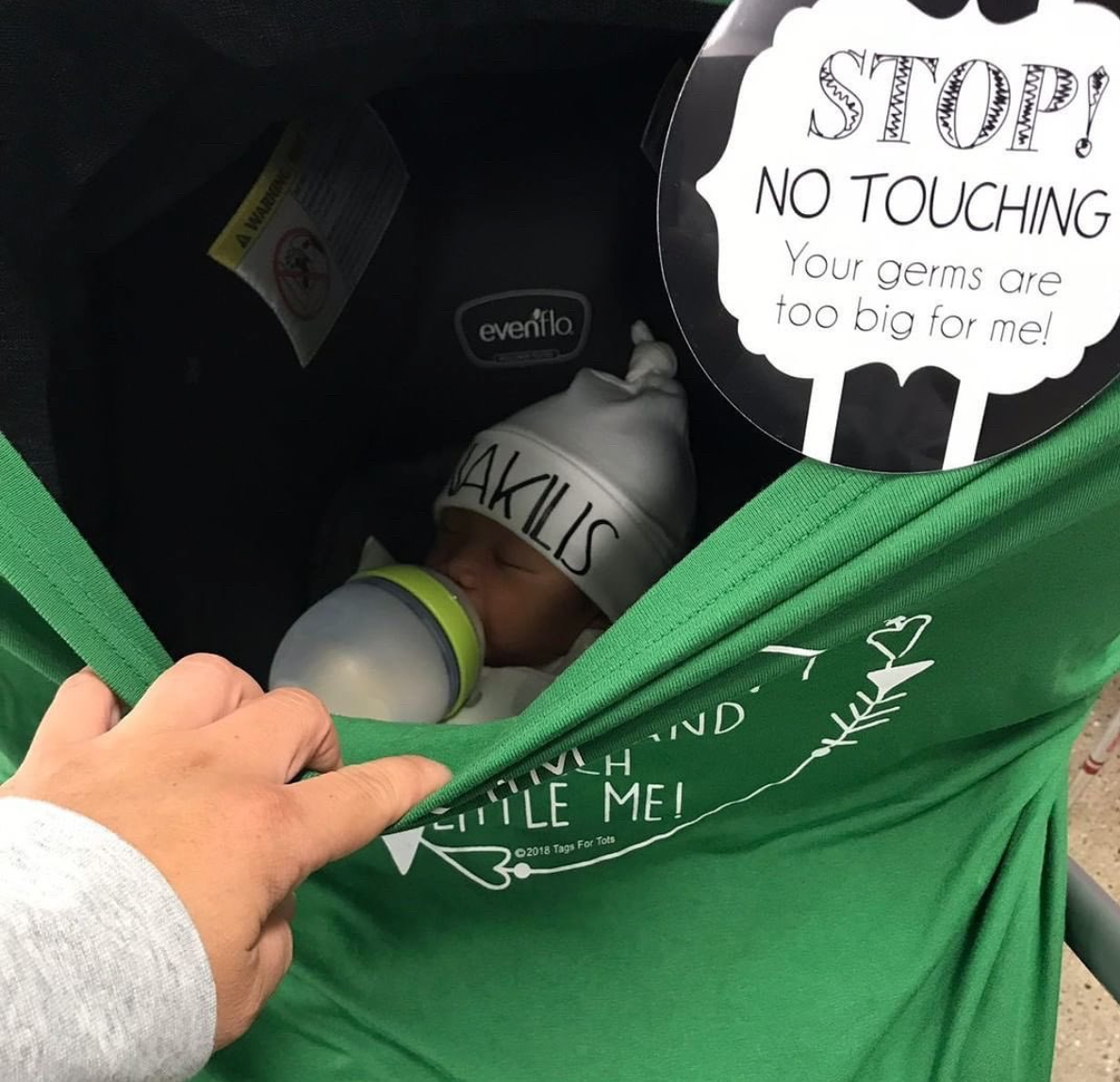 Black and White No Touching Baby Car Seat Sign Tag