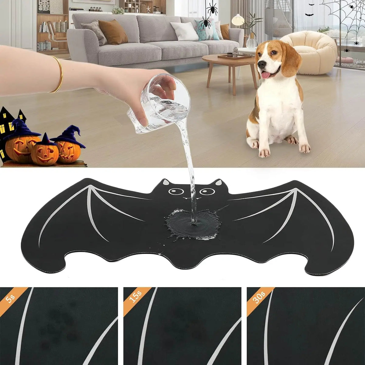 Halloween Pet Mat for Food Water Feeding Mat Spider Web for Dog Cat Bowl Anti-Stain Quick Dry Easy Clean Floor Place Mat Indoor
