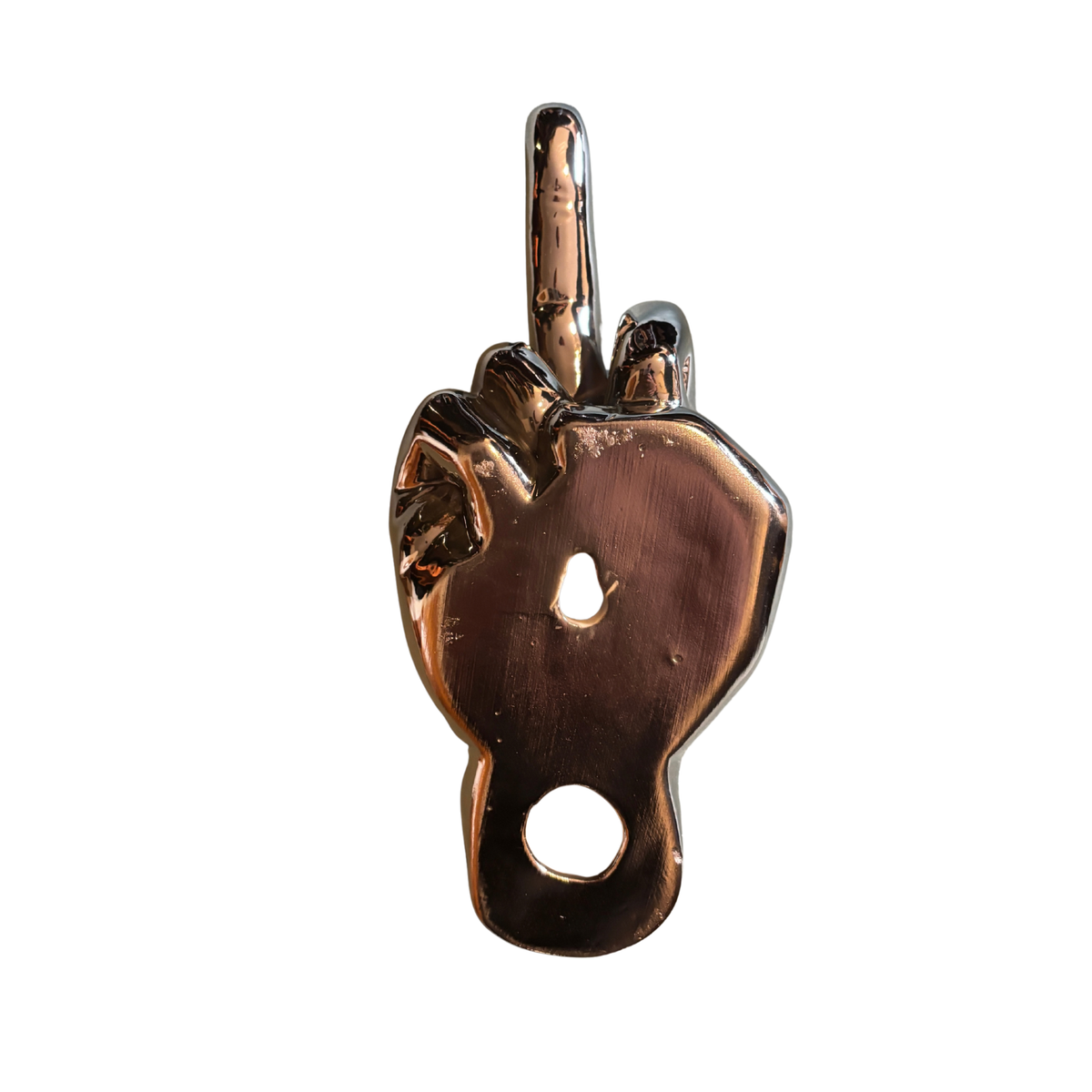 Silver Middle Finger Wall Mounted Hook | Modern Ceramic Statement Sculpture | 7" Tall