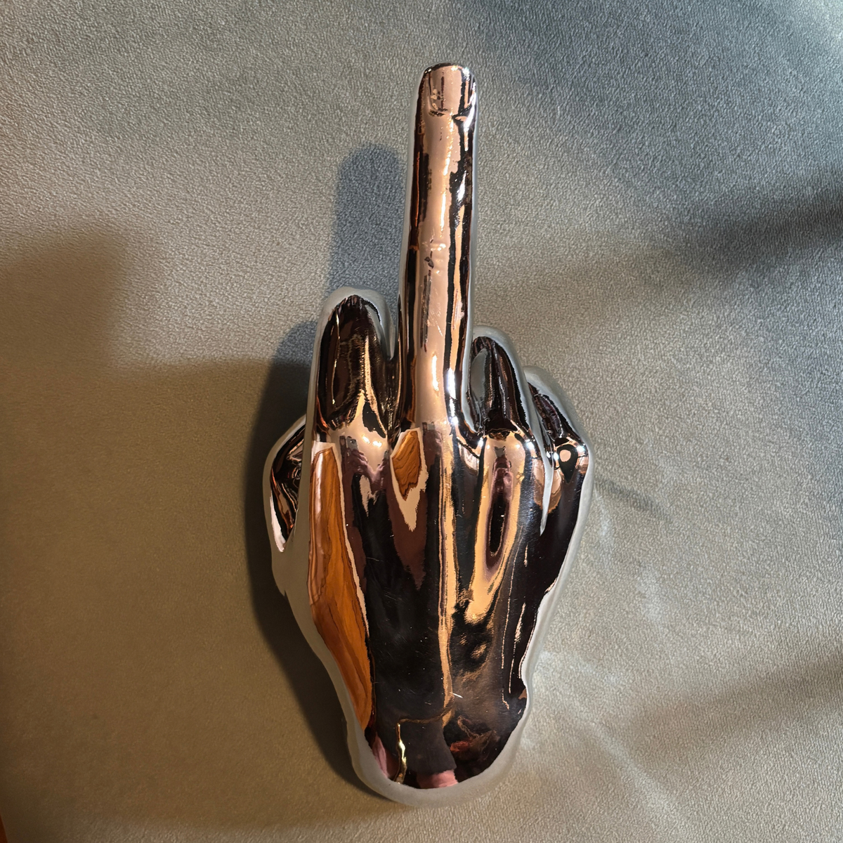 Silver Middle Finger Wall Mounted Hook | Modern Ceramic Statement Sculpture | 7" Tall