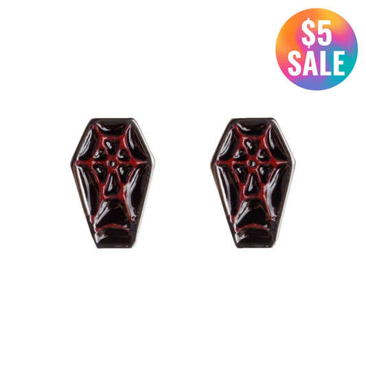 Sourpuss Red & Black Coffin Earrings | Gothic Studs Alternative Jewelry | Spooky Fashion Accessories
