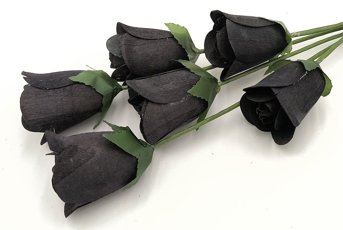 Black Half Open Roses 6-Pack