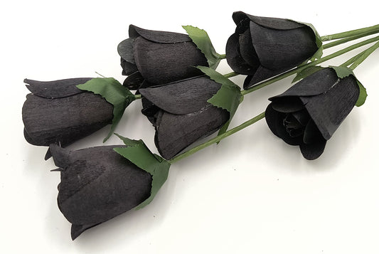 Black Half Open Roses 6-Pack