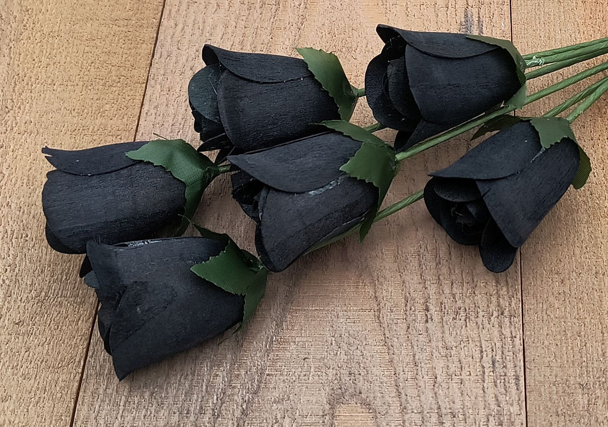 Black Half Open Roses 6-Pack