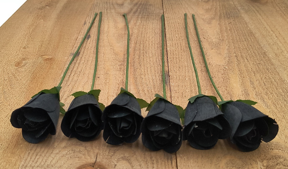 Black Half Open Roses 6-Pack