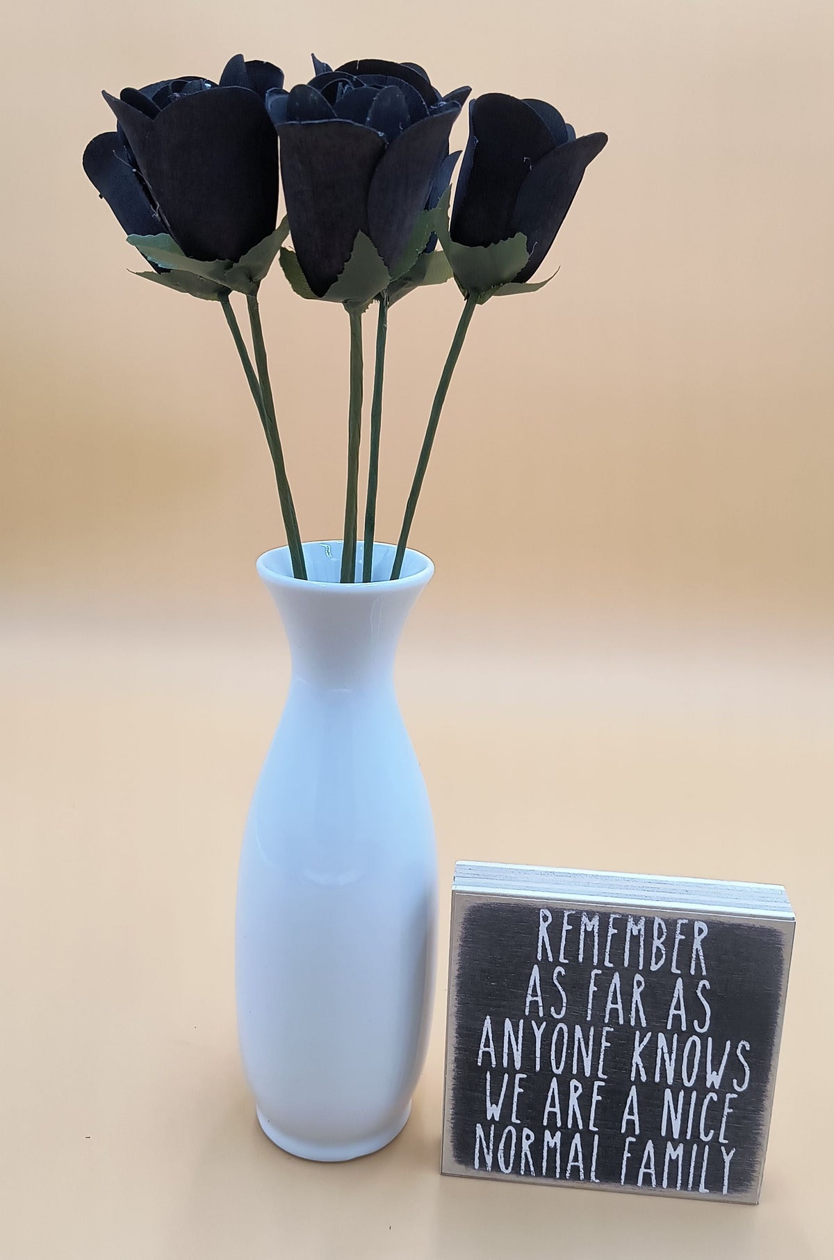 Black Half Open Roses 6-Pack