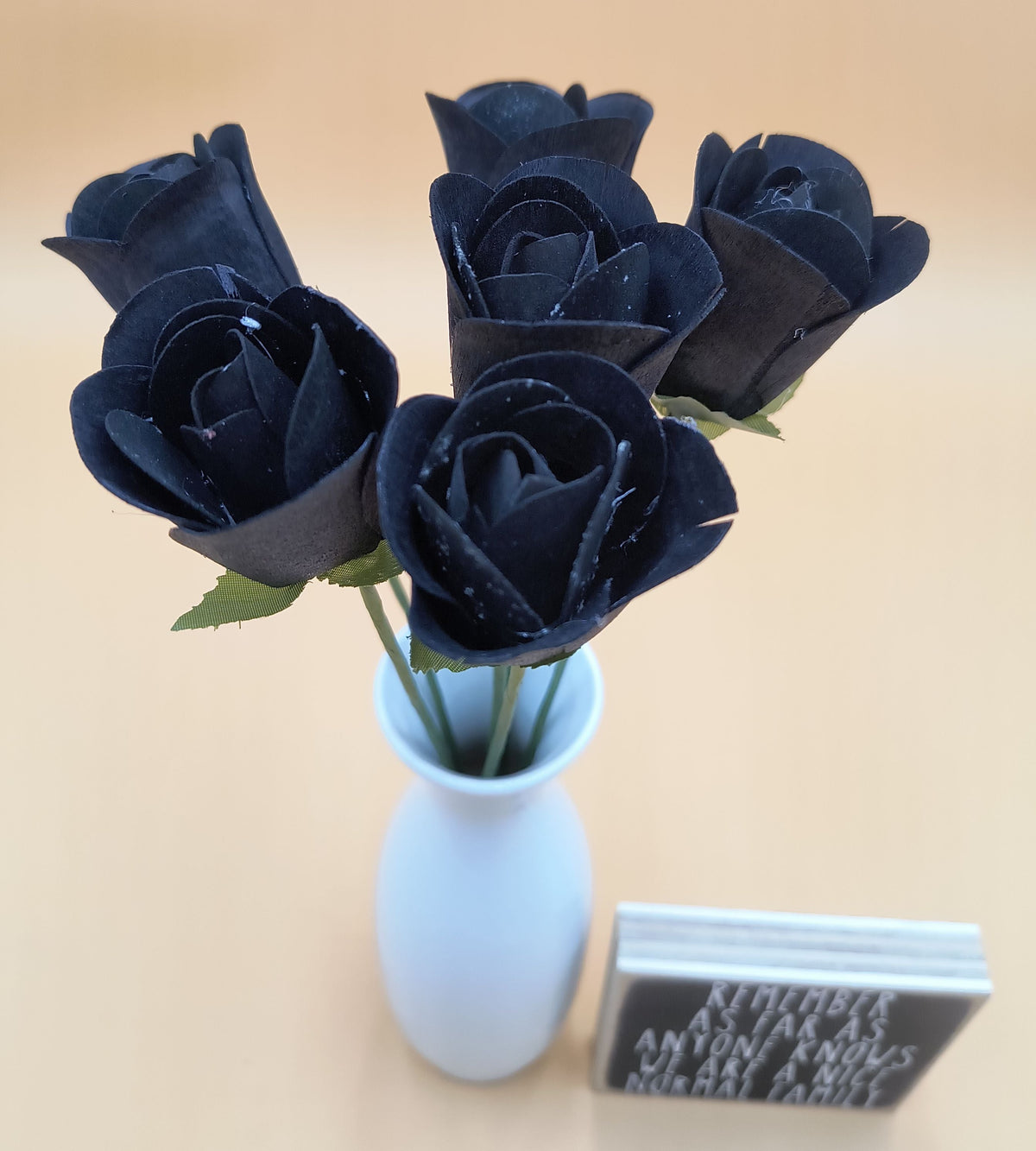 Black Half Open Roses 6-Pack