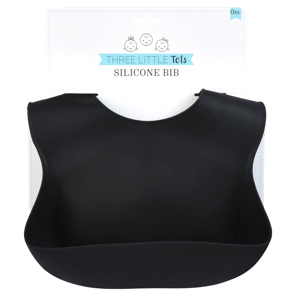 Black Silicone Baby Bib with Crumb Catcher