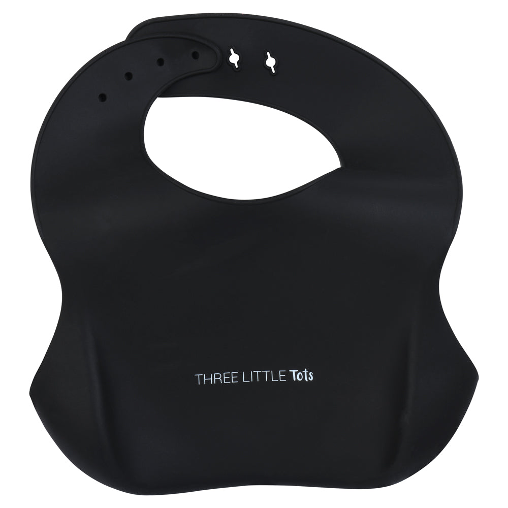 Black Silicone Baby Bib with Crumb Catcher