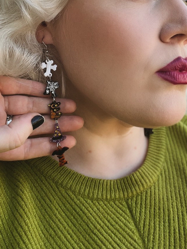 Trick or Treat Halloween Earrings by Lipstick & Chrome — Spooky Drop Earrings