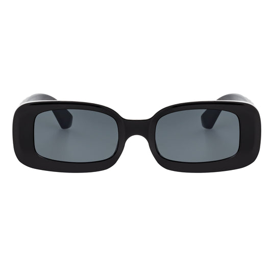 ASHER - Small Rectangle Sunglasses Black Smoke