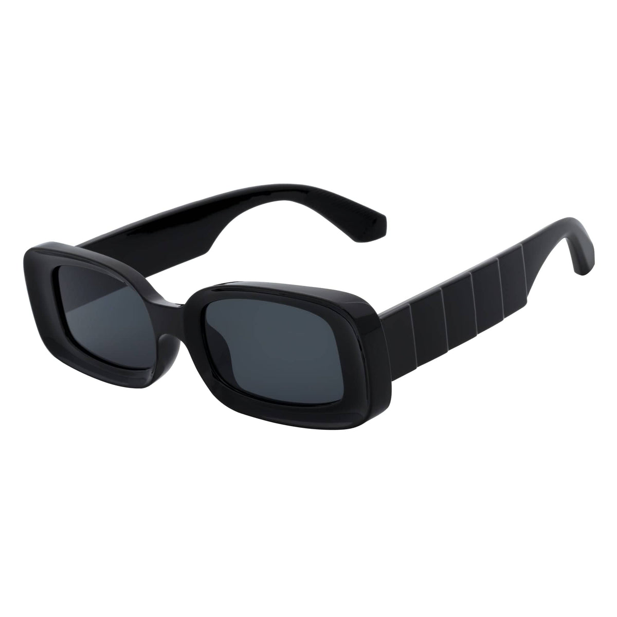 ASHER - Small Rectangle Sunglasses Black Smoke