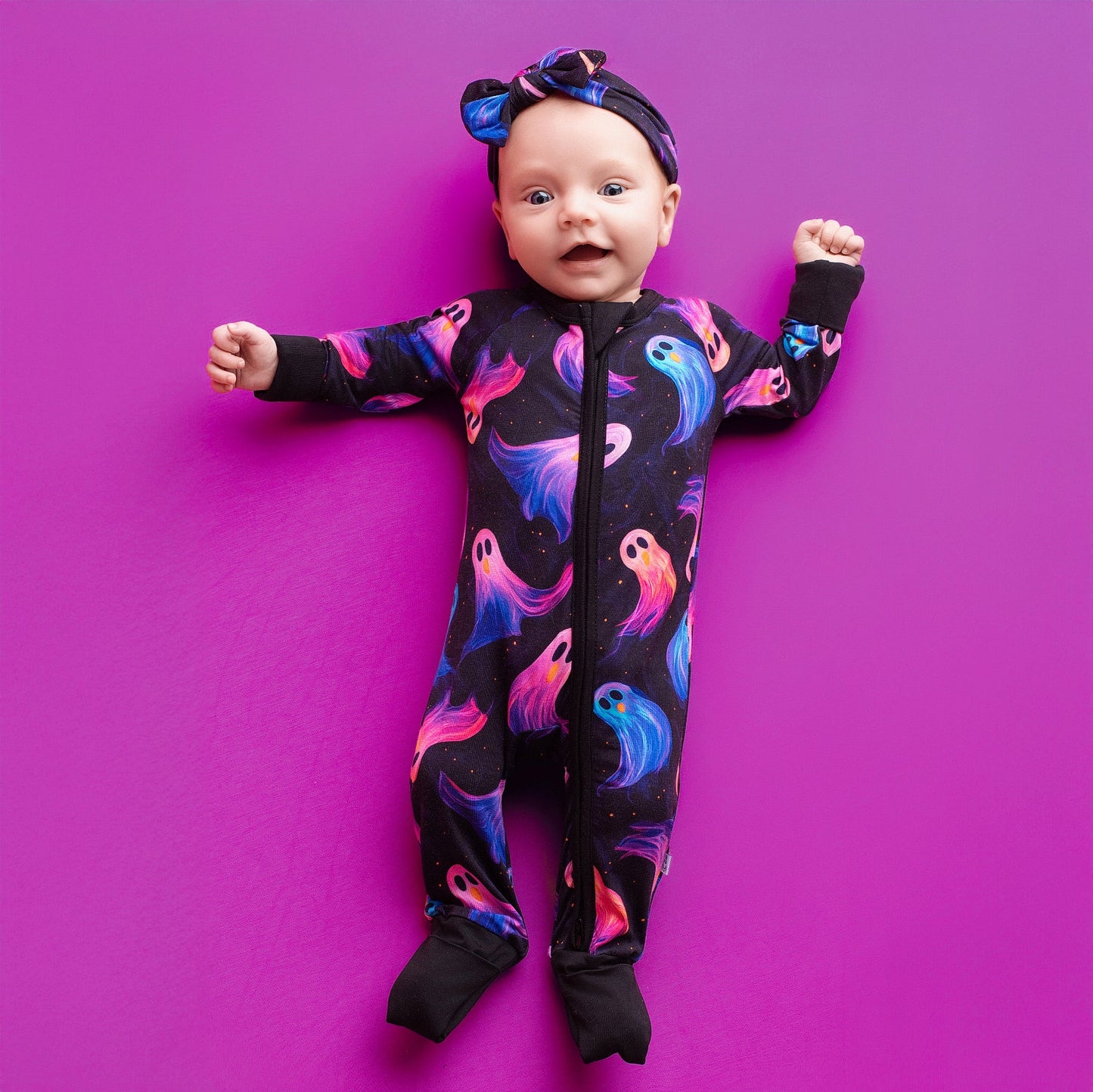 Halloween | Whirling Ghosts | Convertible Bamboo Zipper Baby Pajamas