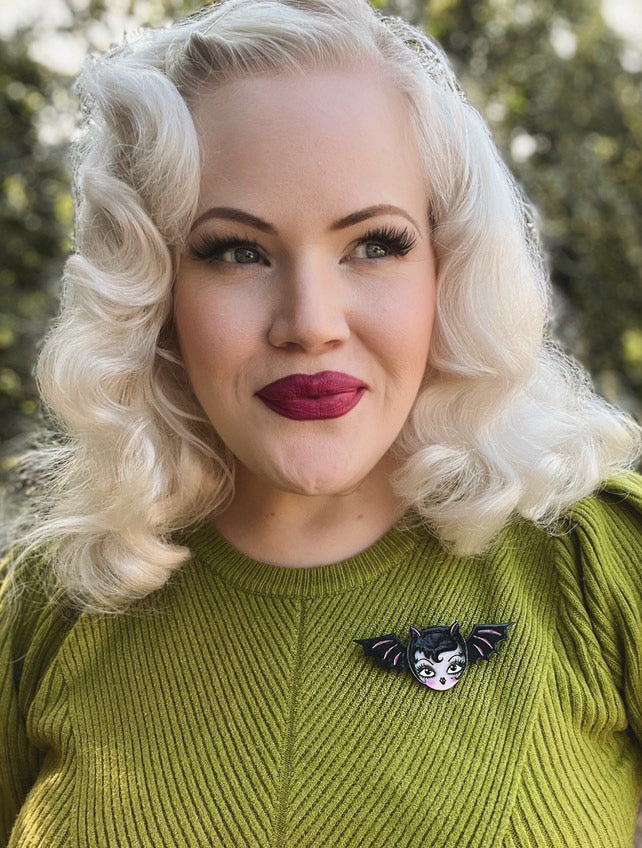 Lily the Vamp Brooch by Miss Fluff x Lipstick & Chrome — Vampire Girl Halloween Pin