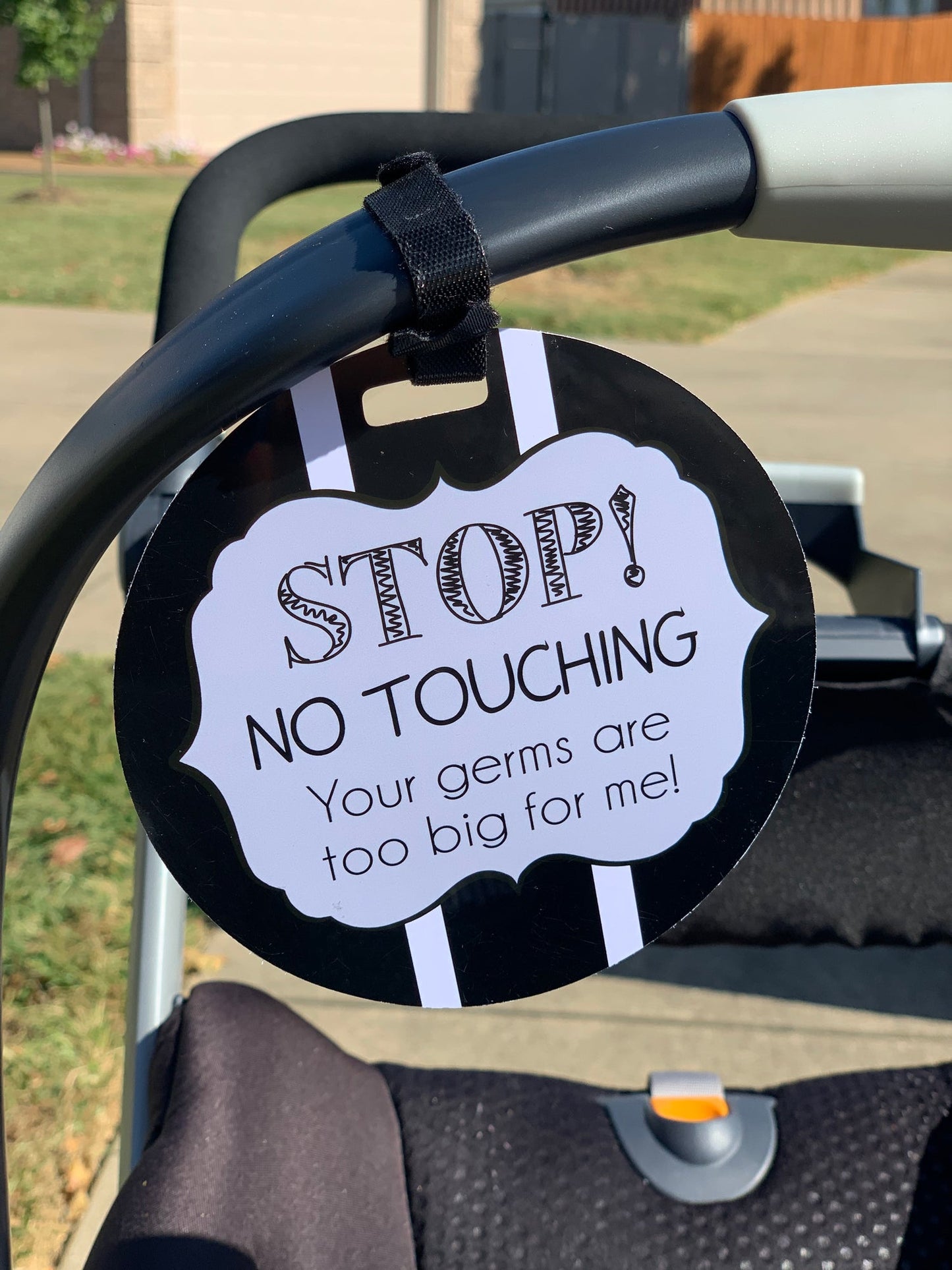 Black and White No Touching Baby Car Seat Sign Tag