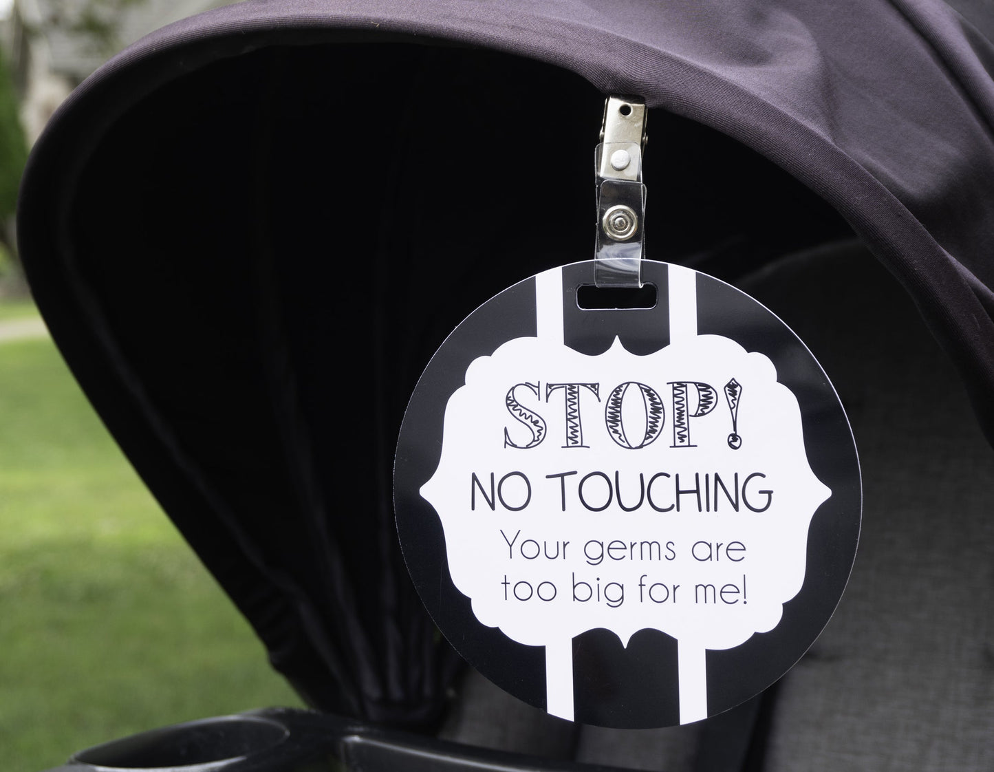 Black and White No Touching Baby Car Seat Sign Tag