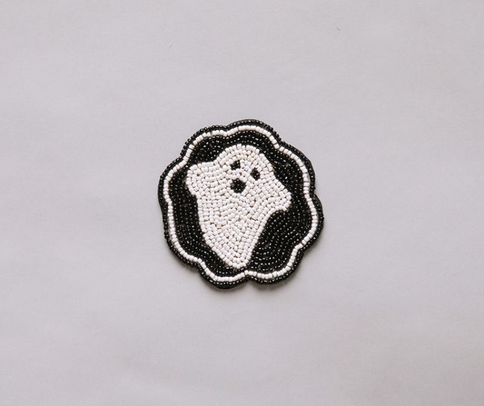 Handmade Beaded Ghost Coaster Halloween Cup Mat Spooky Drink Decor Black White Bead Cute Ghost Barware Accent
