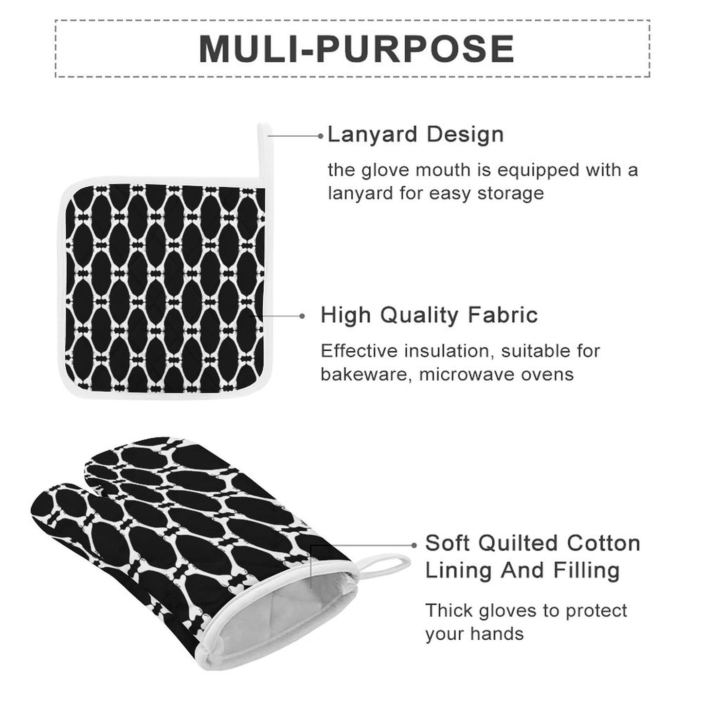Oven Mitts & Pot Holder Set of 3 (Multi-image Splicing)
