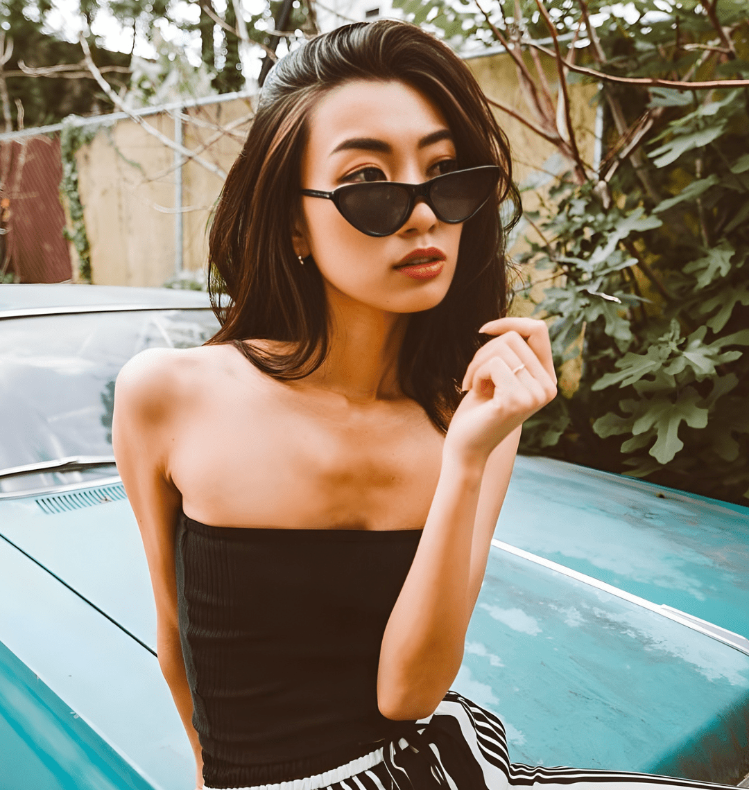 FELINE - Oval Small Cat Eye Sunglasses Black Smoke
